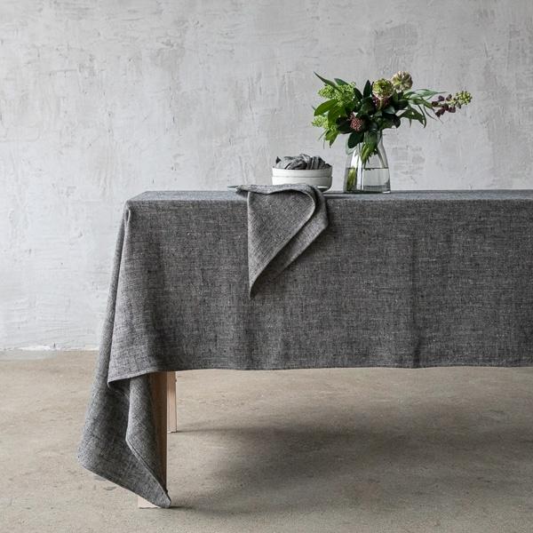 linenme Black Linen Tablecloth Chevron