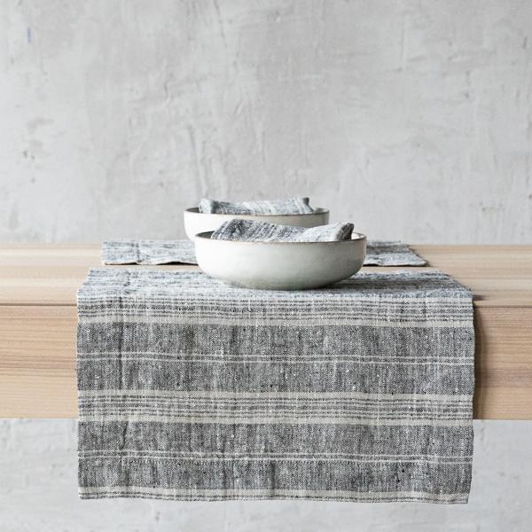 Linenme Black Multi Striped Linen Placemat