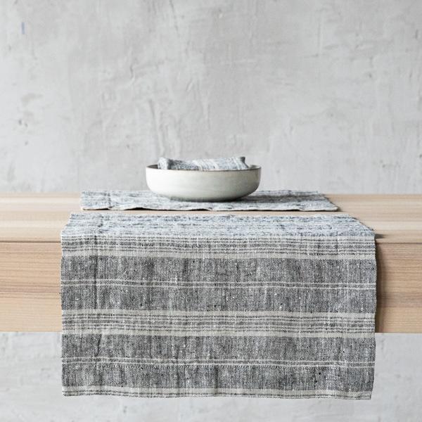 linenme Black Multi Striped Linen Placemat