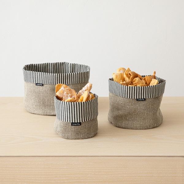 Linenme Black Striped Linen Cotton Basket Jazz