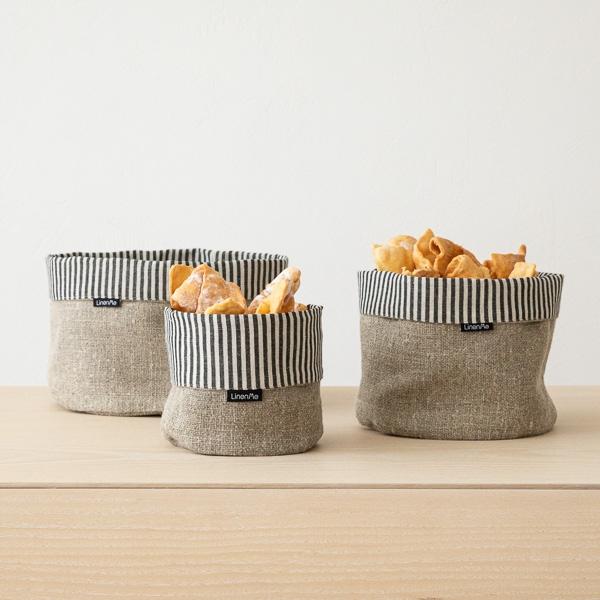 linenme Black Striped Linen Cotton Basket Jazz