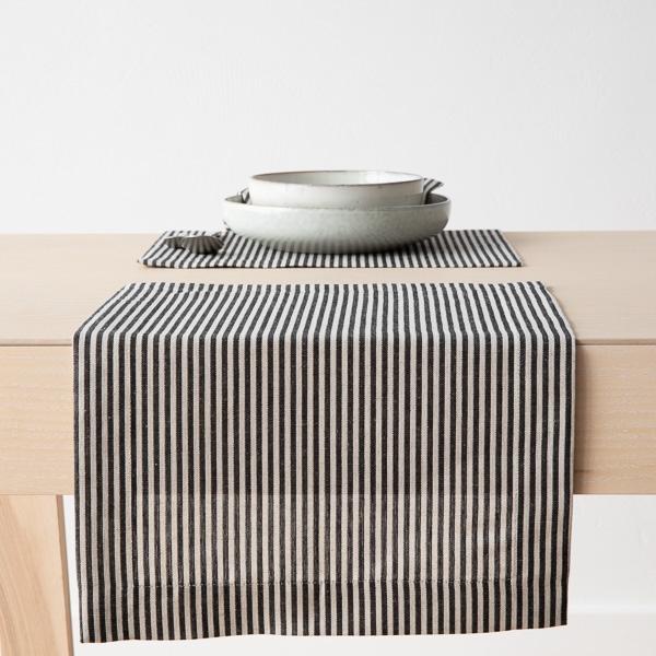 linenme Black Striped Linen Cotton Placemat Jazz
