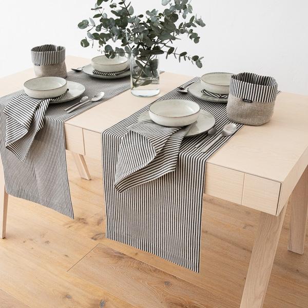 Linenme Black Striped Linen Runner Jazz