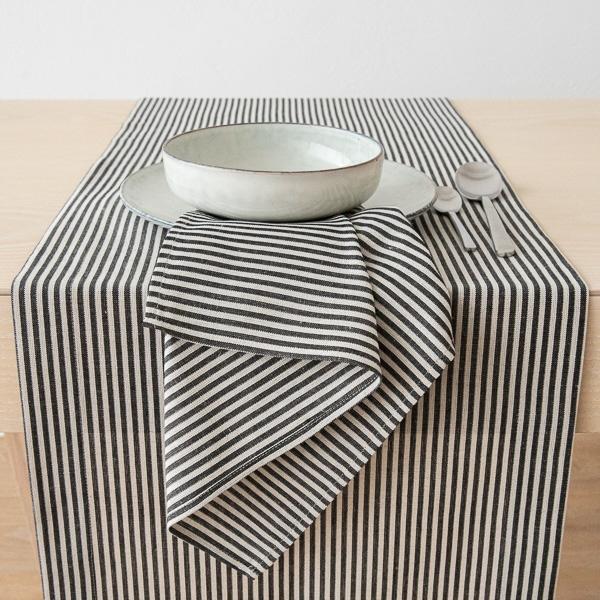 linenme Black Striped Linen Runner Jazz