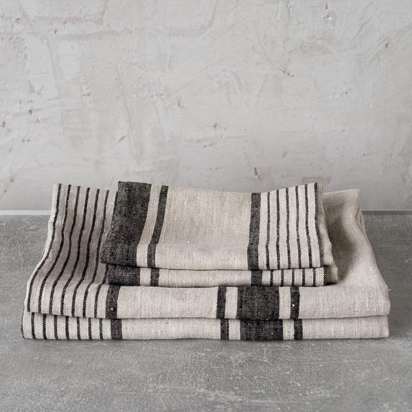 Linenme Black Striped Linen Towels Set Provence