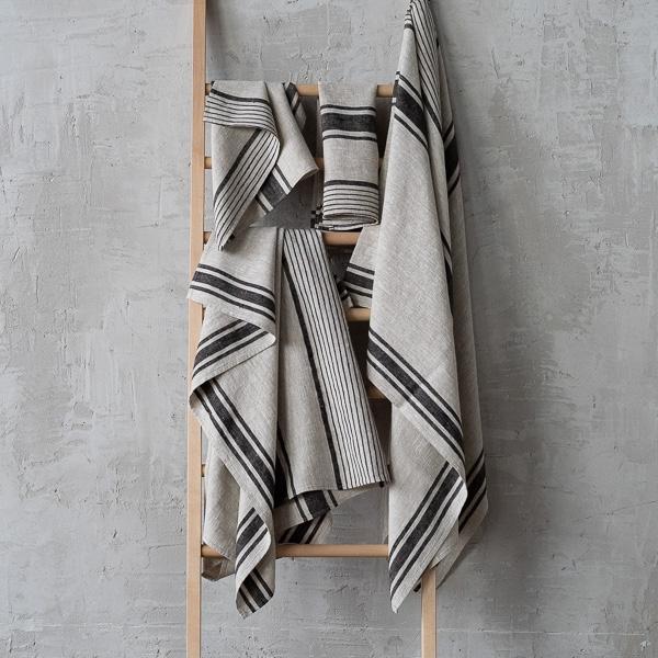 Linenme Black Striped Linen Towels Set Provence