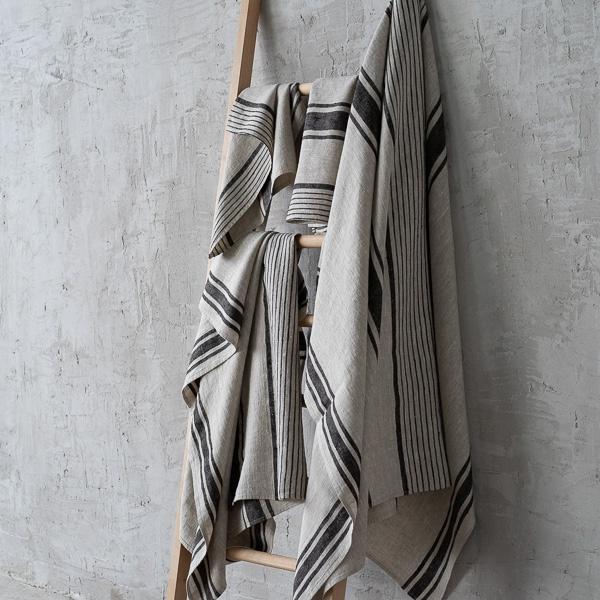 Linenme Black Striped Linen Towels Set Provence