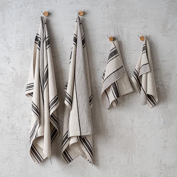 linenme Black Striped Linen Towels Set Provence