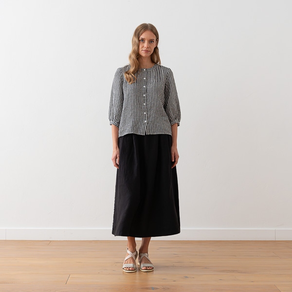 Linenme Black White Gingham Linen Blouse Sakura