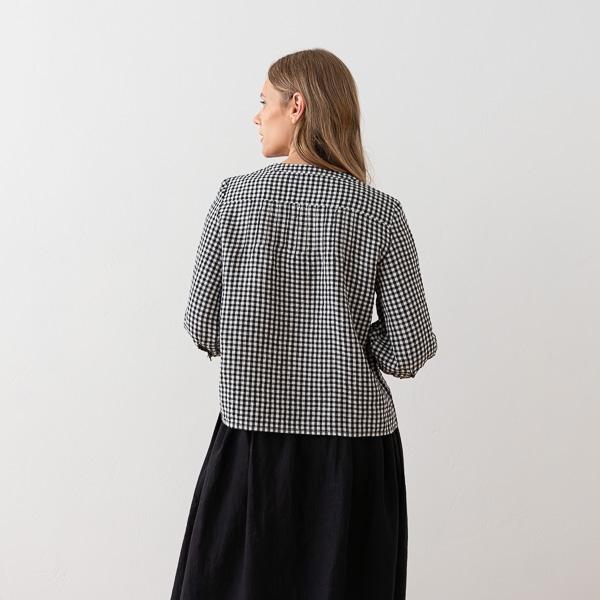 Linenme Black White Gingham Linen Blouse Sakura
