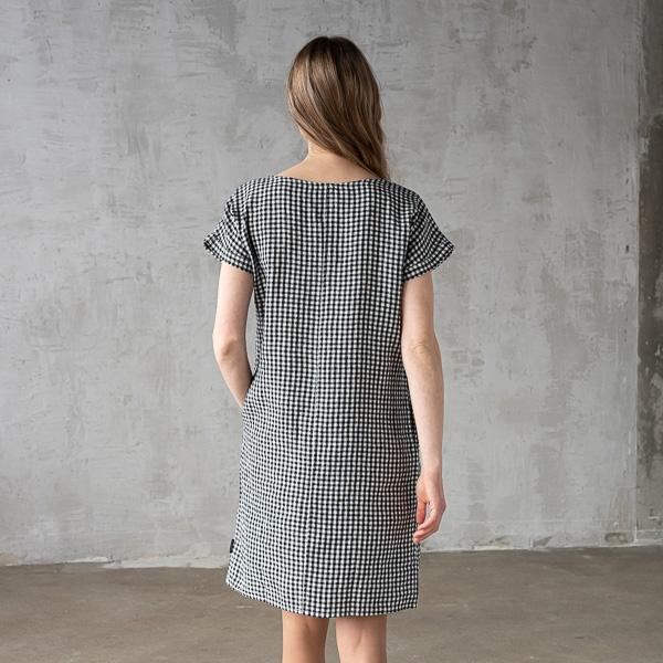Linenme Black White Gingham Linen Dress Alice