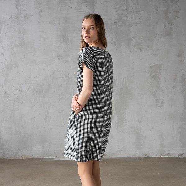 Linenme Black White Gingham Linen Dress Alice