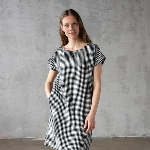 Linenme Black White Gingham Linen Dress Alice