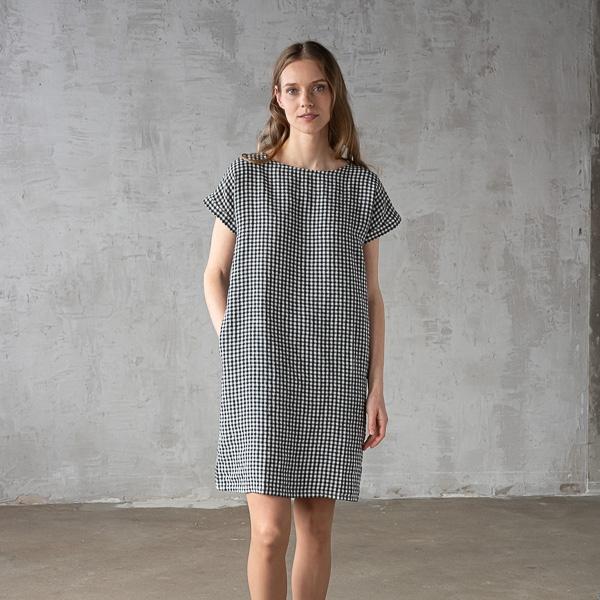 linenme Black White Gingham Linen Dress Alice