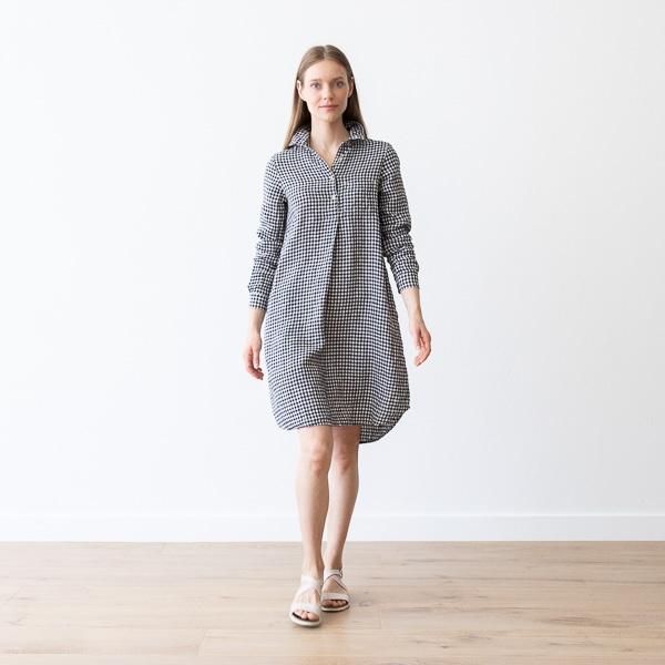 Linenme Black White Gingham Linen Dress Camilla