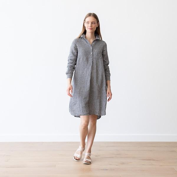 Linenme Black White Gingham Linen Dress Camilla