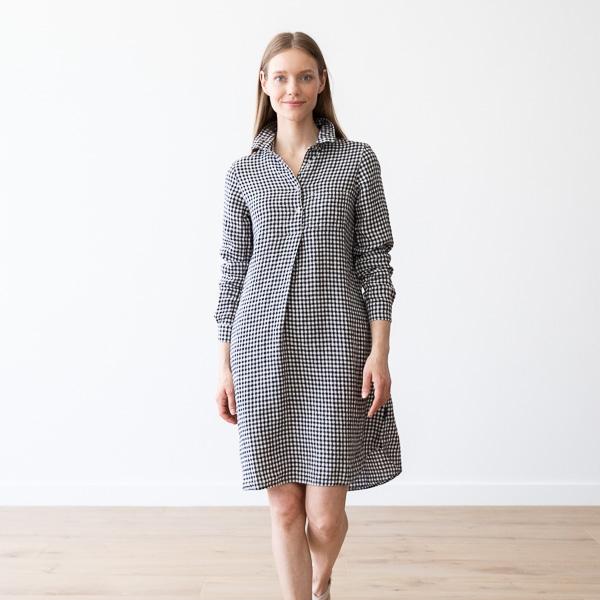linenme Black White Gingham Linen Dress Camilla