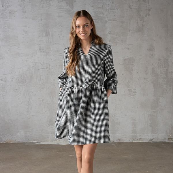 Linenme Black White Gingham Linen Dress Ella