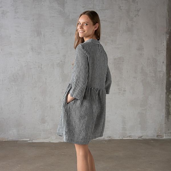 Linenme Black White Gingham Linen Dress Ella