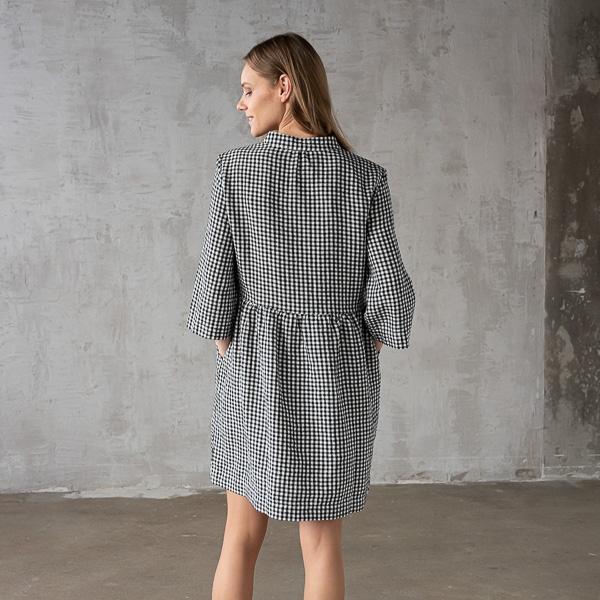 Linenme Black White Gingham Linen Dress Ella