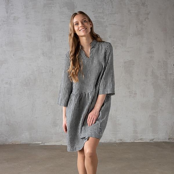 linenme Black White Gingham Linen Dress Ella