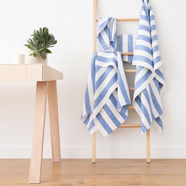 Linenme Blue Linen Bath Towels Set Philippe