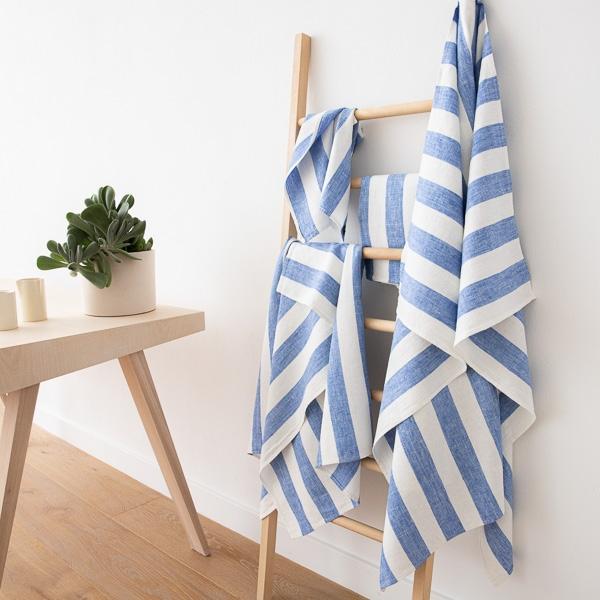 linenme Blue Linen Bath Towels Set Philippe