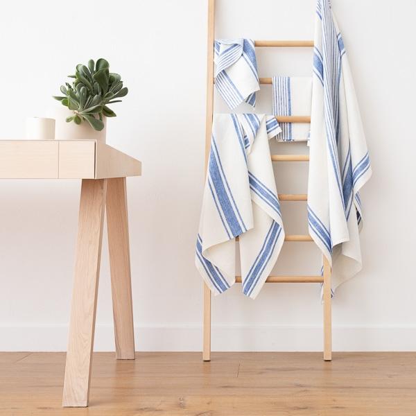 Linenme Blue Linen Bath Towels Set Tuscany