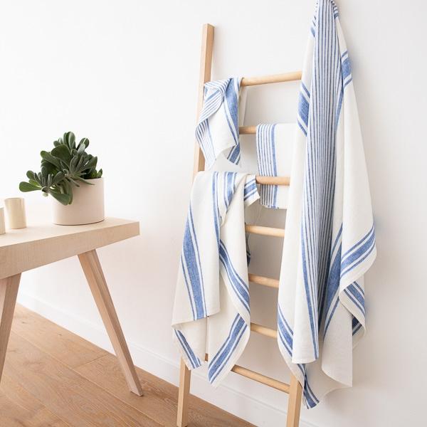 linenme Blue Linen Bath Towels Set Tuscany