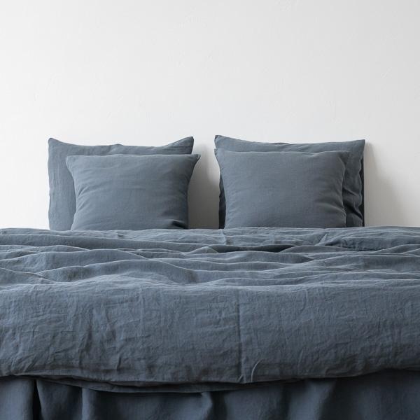 linenme Blue Linen Bed Set Stone Washed
