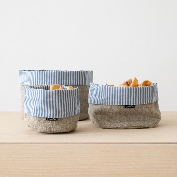 linenme Blue Linen Cotton Basket Jazz