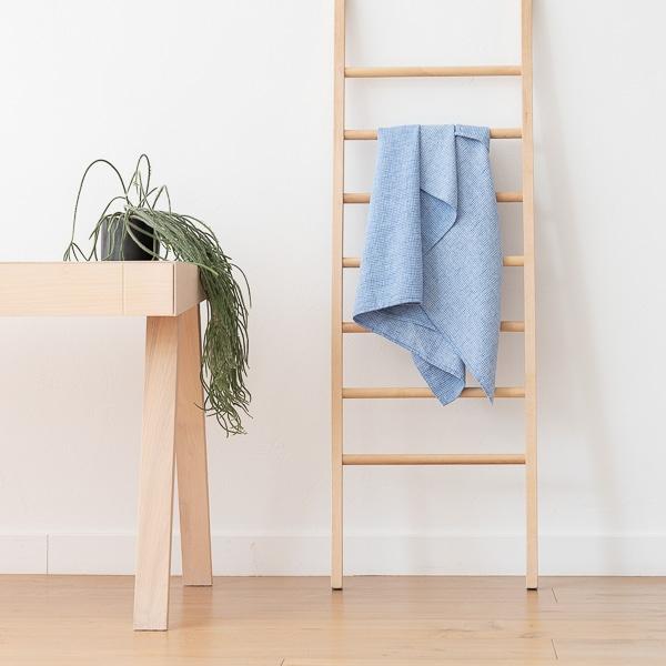 Linenme Blue Linen Cotton Bath Towel Wafer Washed