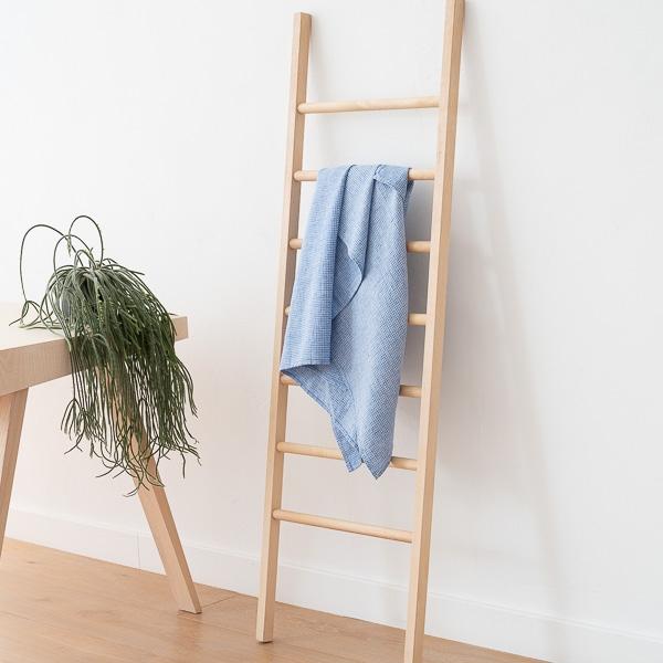 Linenme Blue Linen Cotton Bath Towel Wafer Washed