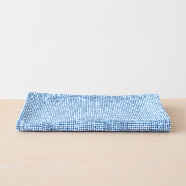 linenme Blue Linen Cotton Bath Towel Wafer Washed