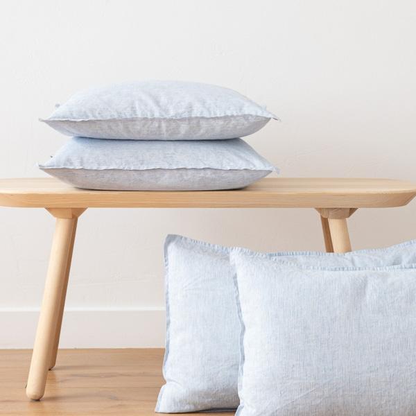 Linenme Blue Linen Cushion Cover Pinstripe Washed