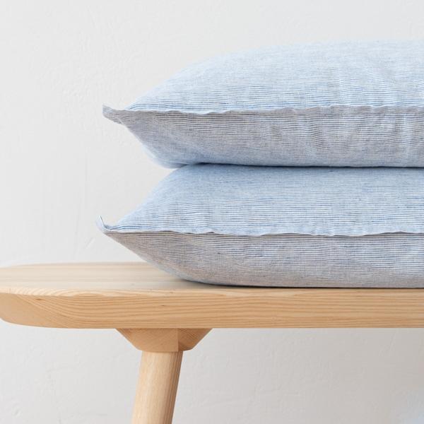Linenme Blue Linen Cushion Cover Pinstripe Washed