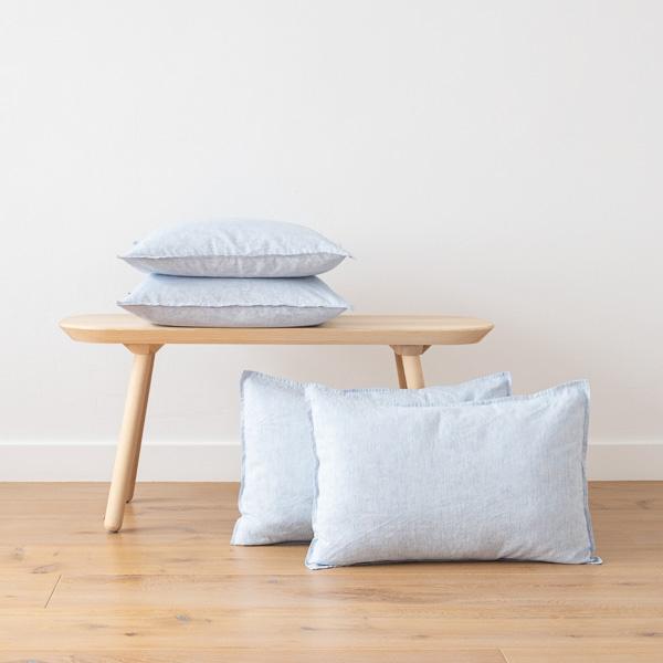 linenme Blue Linen Cushion Cover Pinstripe Washed