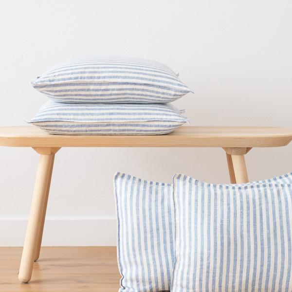 Linenme Blue Linen Cushion Cover Ticking Stripe