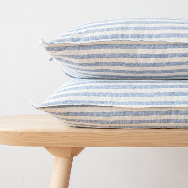 Linenme Blue Linen Cushion Cover Ticking Stripe