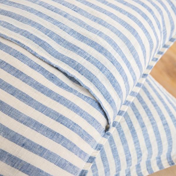 Linenme Blue Linen Cushion Cover Ticking Stripe
