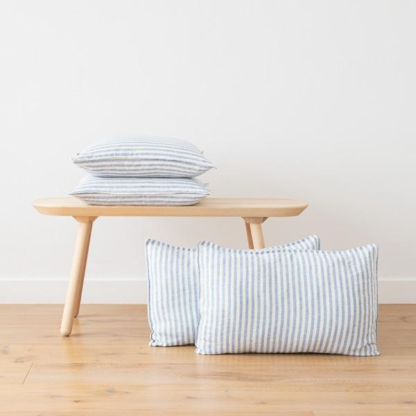 linenme Blue Linen Cushion Cover Ticking Stripe