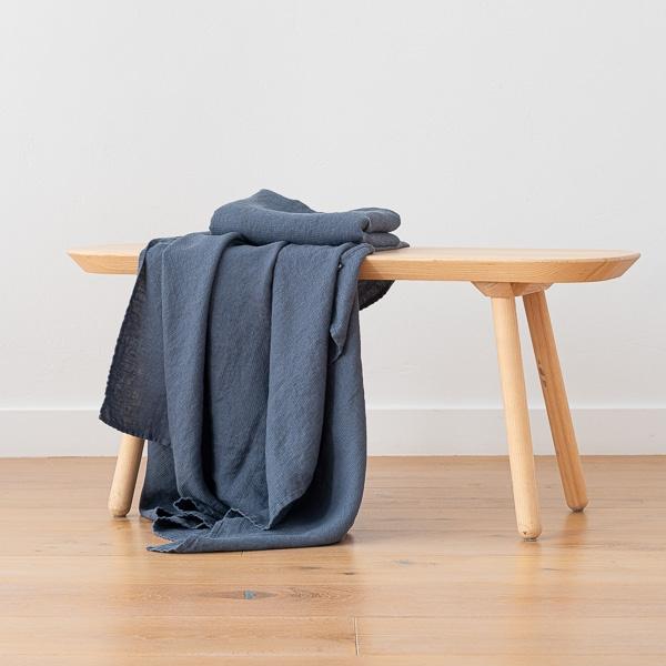 Linenme Blue Linen Waffle Bath Towel Washed