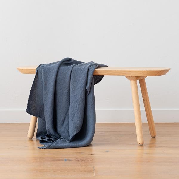 Linenme Blue Linen Waffle Bath Towel Washed