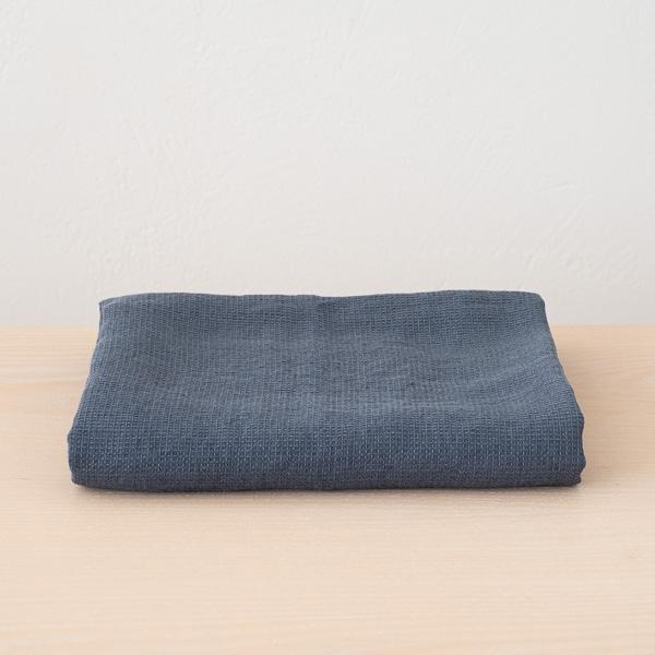 Linenme Blue Linen Waffle Bath Towel Washed