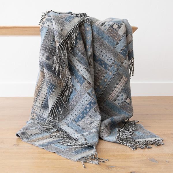 linenme Blue Merino Wool Throw Marta