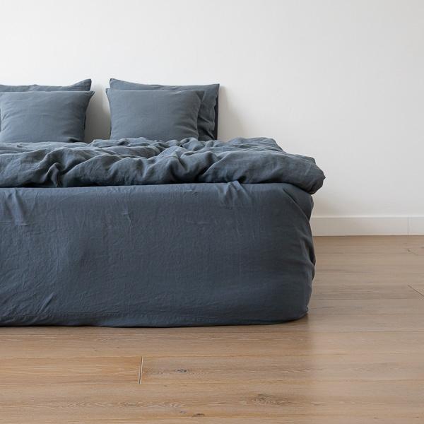 linenme Blue Stone washed Bed Linen Fitted Sheet