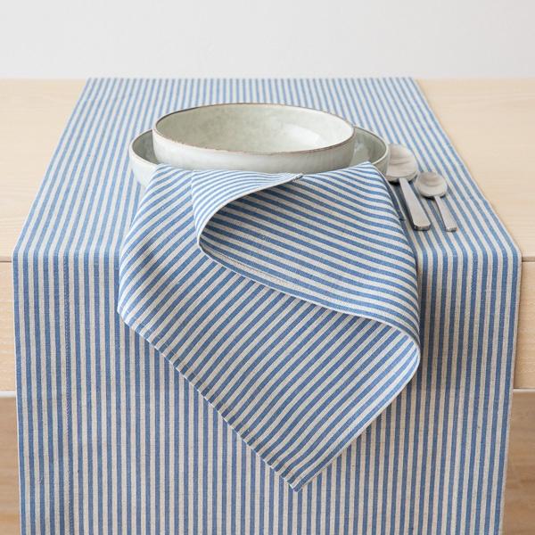 linenme Blue Striped Linen Runner Jazz