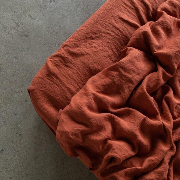 Linenme Brick Linen Deep Fitted Sheet Stone Washed