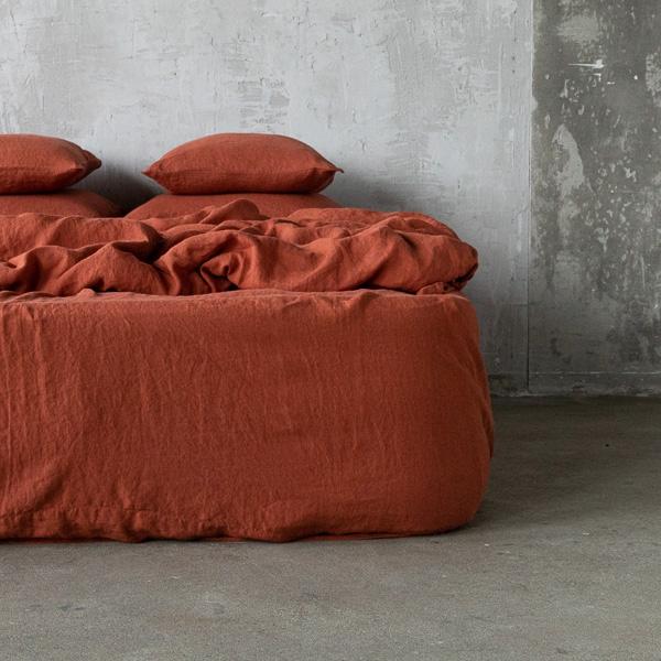 linenme Brick Linen Fitted Sheet Stone Washed