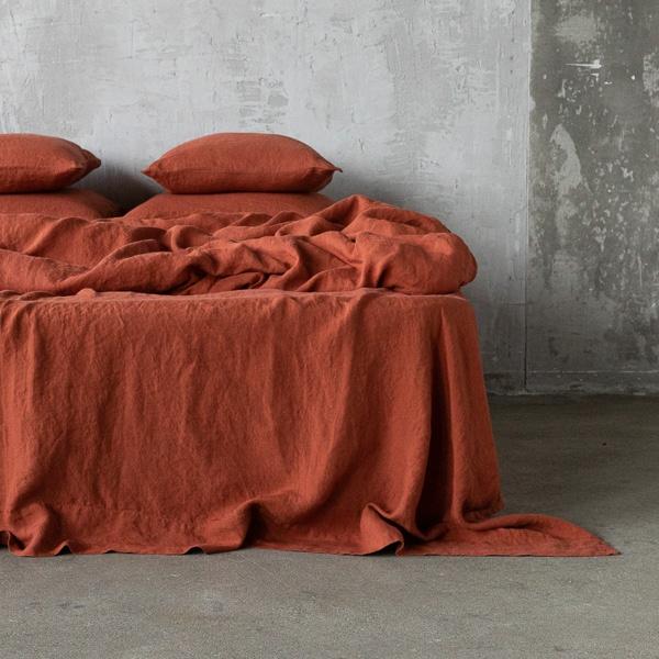 linenme Brick Linen Flat Sheet Stone Washed